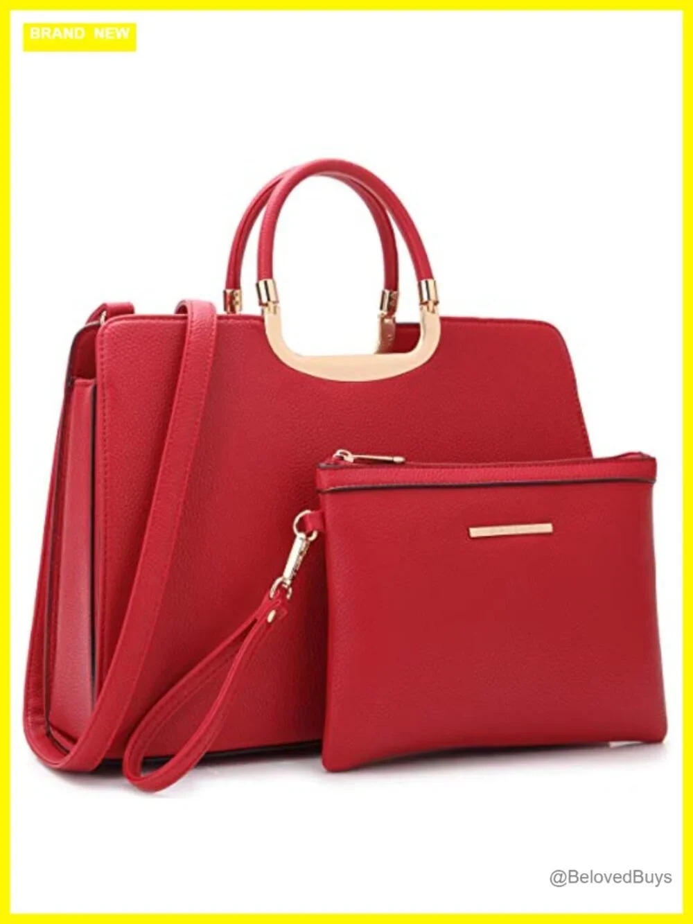 Vegan PU Leather Top Handle Satchel Purse Work Bag with Matching Wallet
